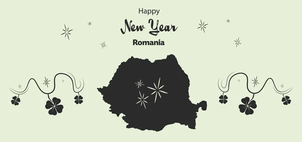 Gelukkig Nieuwjaar thema met kaart van Roemenië — Stockvector