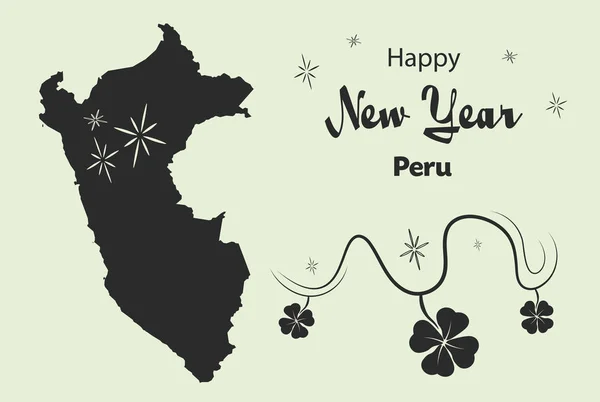 Tema Feliz Año Nuevo con mapa de Perú — Vector de stock