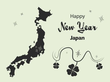 Mutlu yeni yıl tema ile Japonya Haritası