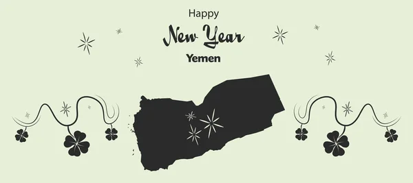 Tema Felice Anno Nuovo con mappa di Yemen — Vettoriale Stock