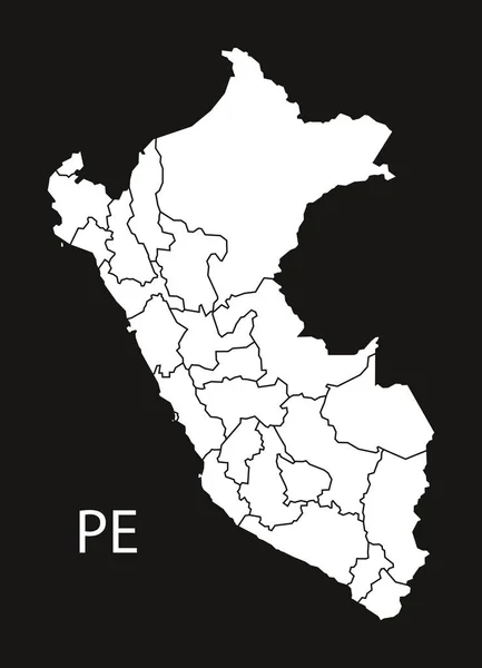 Peru regiões Mapa preto — Vetor de Stock