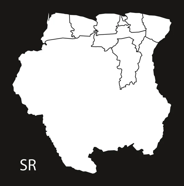 Suriname distritos mapa preto —  Vetores de Stock