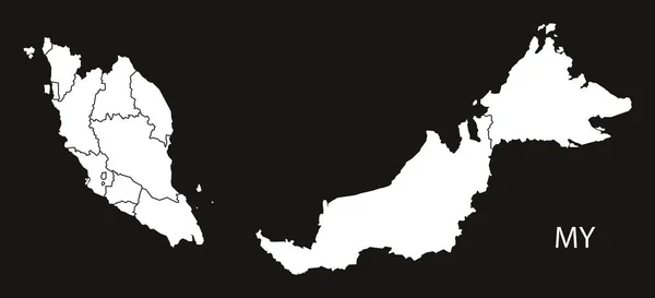 Malezja federalnego państwa mapę czarno-białe — Wektor stockowy