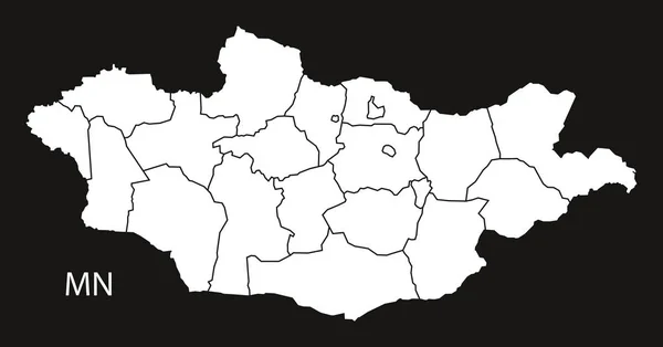 Moğolistan İlleri harita siyah ve beyaz — Stok Vektör