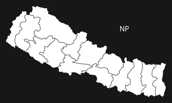 Nepal com zonas Mapa preto e branco — Vetor de Stock