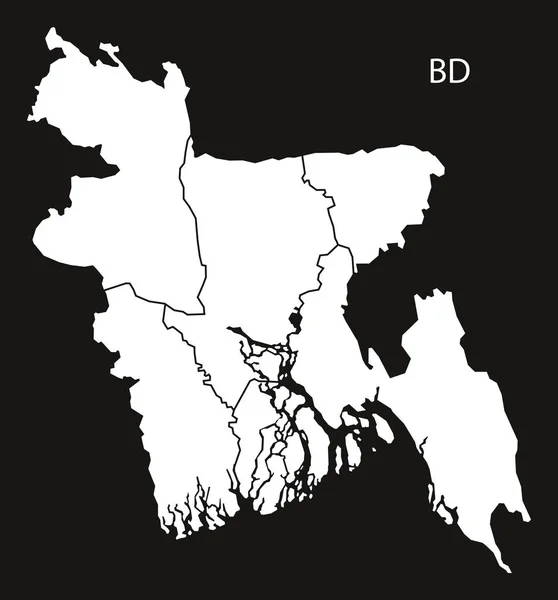 Μπαγκλαντές Χάρτης συνοικίες μαύρο και άσπρο — Διανυσματικό Αρχείο