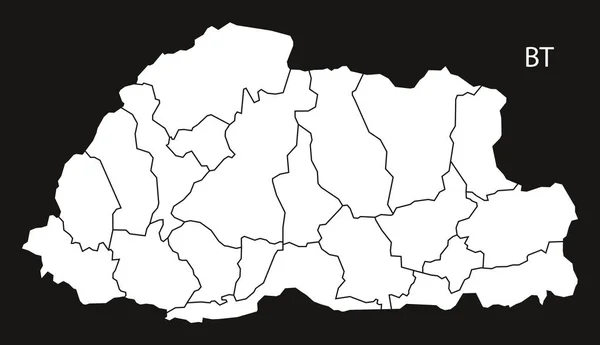 Μπουτάν συνοικίες χάρτη μαύρο και άσπρο — Διανυσματικό Αρχείο