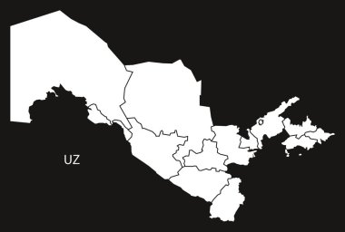 Özbekistan İlleri harita siyah ve beyaz