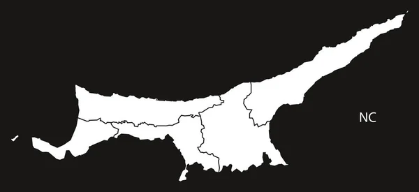Norte de Chipre regiões Mapa preto e branco — Vetor de Stock