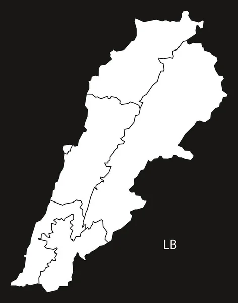 Líbano provincias Mapa blanco y negro — Vector de stock