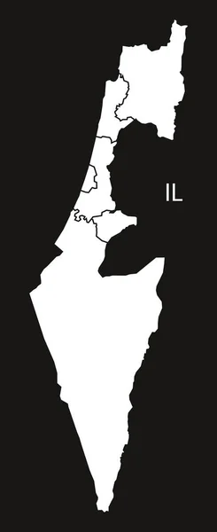 Israel con distritos Mapa blanco y negro — Vector de stock