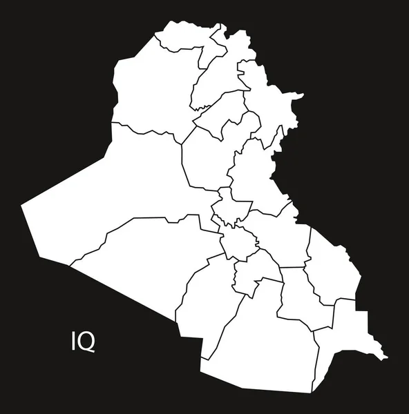 Guvernoráty Irák mapa černá a bílá — Stockový vektor