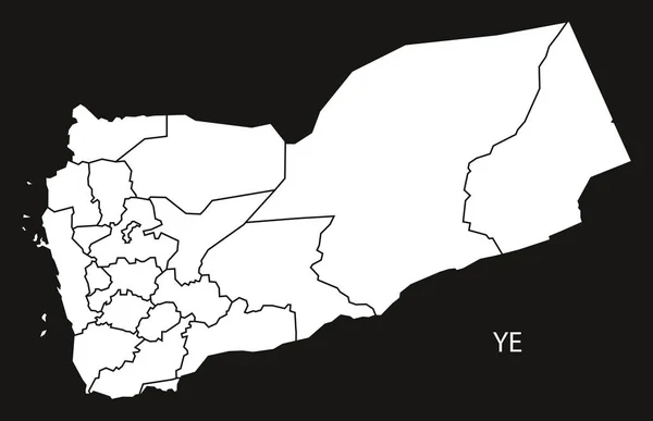 Gouvernementen van Jemen kaart zwart-wit — Stockvector