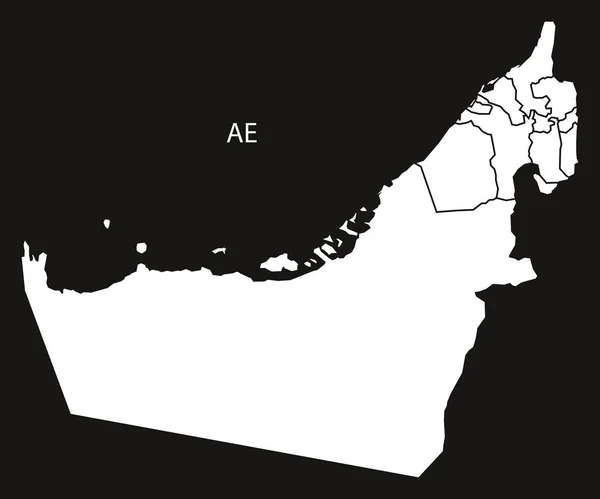 ОАЭ с эмиратами Карта черно-белая — стоковый вектор