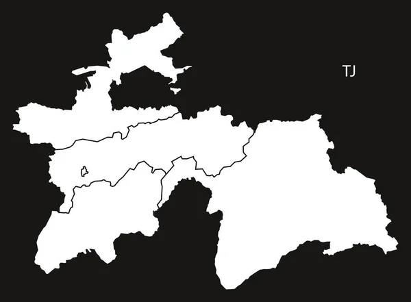 Tádžikistán provincií mapy černá a bílá — Stockový vektor