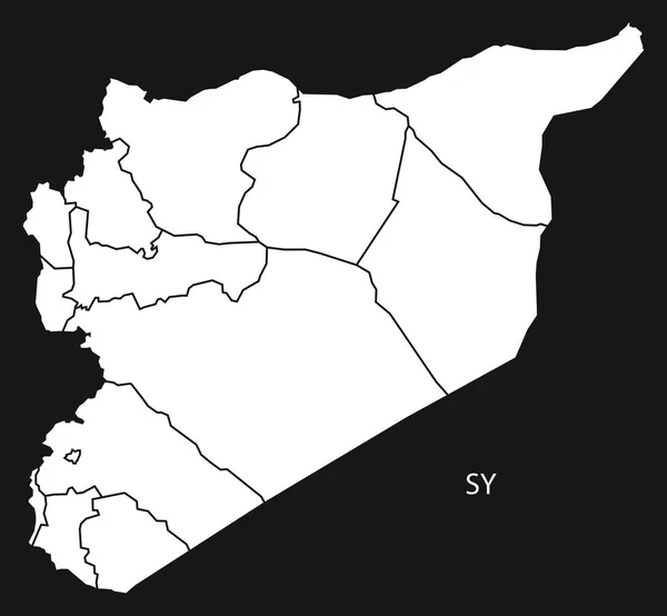 Suriye İlleri harita siyah ve beyaz — Stok Vektör