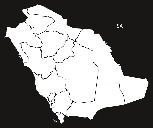 Regiões da Arábia Saudita Mapa preto e branco — Vetor de Stock