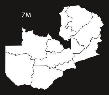 Zambiya provinces harita siyah ve beyaz