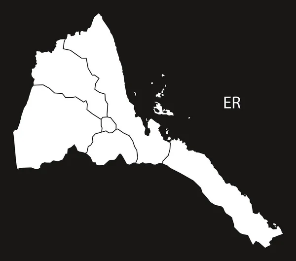 Eritrea regio's kaart zwart-wit — Stockvector