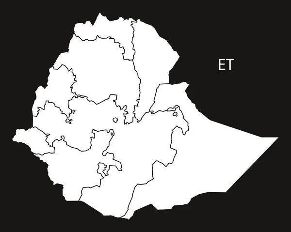 埃塞俄比亚地区地图黑色和白色 — 图库矢量图片