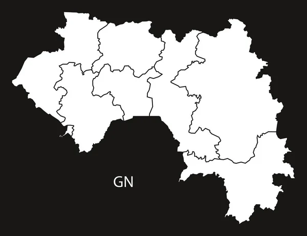 Γουινέα περιφέρειες Χάρτης μαύρο και άσπρο — Διανυσματικό Αρχείο