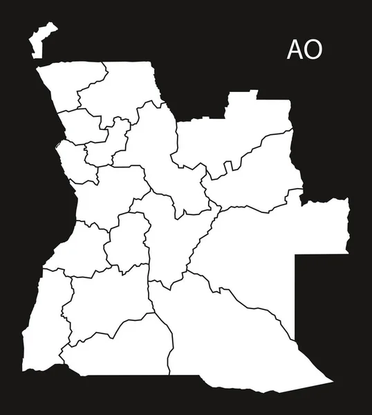 Angola provincias Mapa blanco y negro — Vector de stock