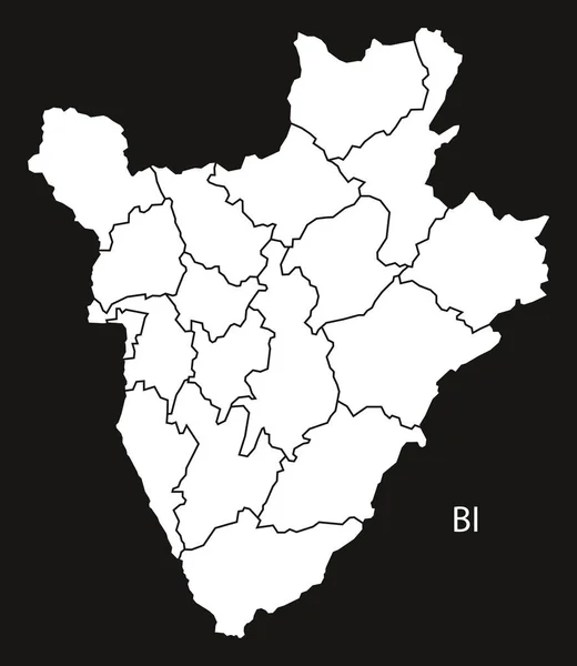 Burundi provincias Mapa blanco y negro — Vector de stock