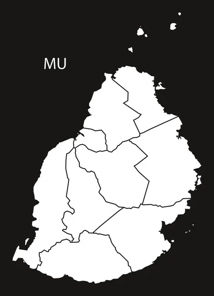 Mauritius districten kaart zwart-wit — Stockvector