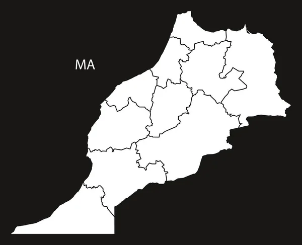 Marruecos regiones Mapa blanco y negro — Vector de stock