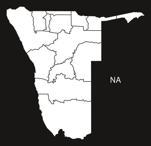 Regiões da Namíbia Mapa preto e branco —  Vetores de Stock