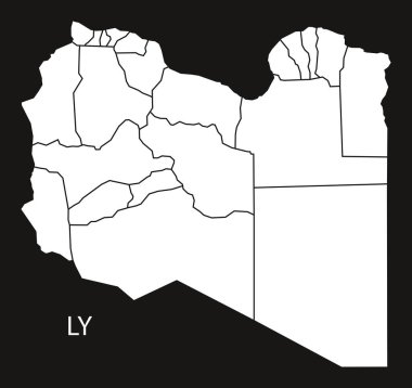 Libya ilçe harita siyah ve beyaz