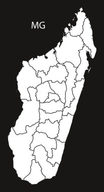 Madagaskar bölgeler harita siyah ve beyaz