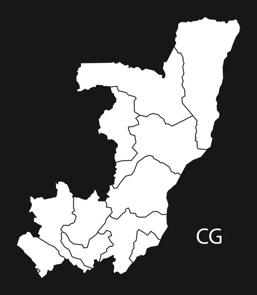 Republika Konga działów Mapa czarno-białe — Wektor stockowy