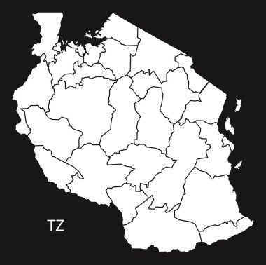 Tanzanya bölgeleri harita siyah ve beyaz