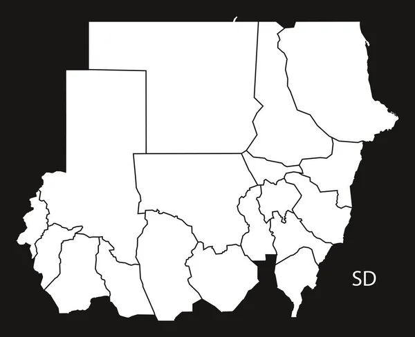 Sudan with states Map black and white — Stock Vector