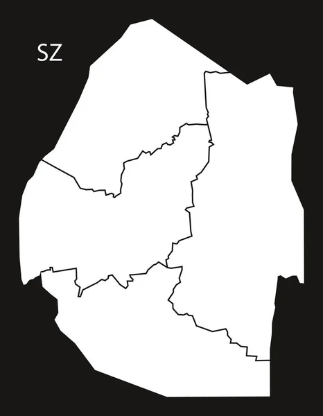 Suazilândia distritos Mapa preto e branco — Vetor de Stock