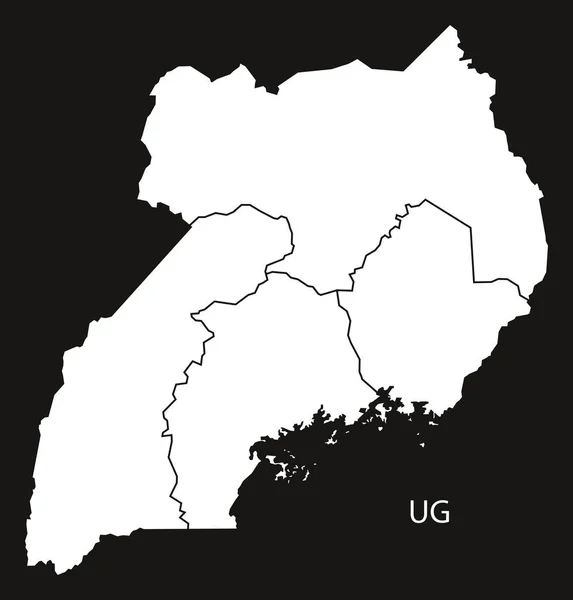 Uganda regiões Mapa preto e branco — Vetor de Stock