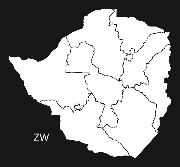 Províncias do Zimbábue Mapa preto e branco —  Vetores de Stock