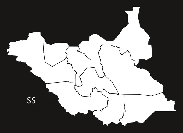 Sudán del Sur con los estados Mapa blanco y negro — Archivo Imágenes Vectoriales