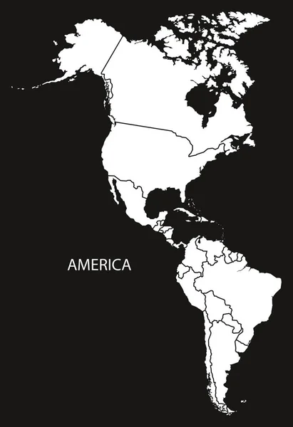 America con paesi Mappa bianco e nero — Vettoriale Stock