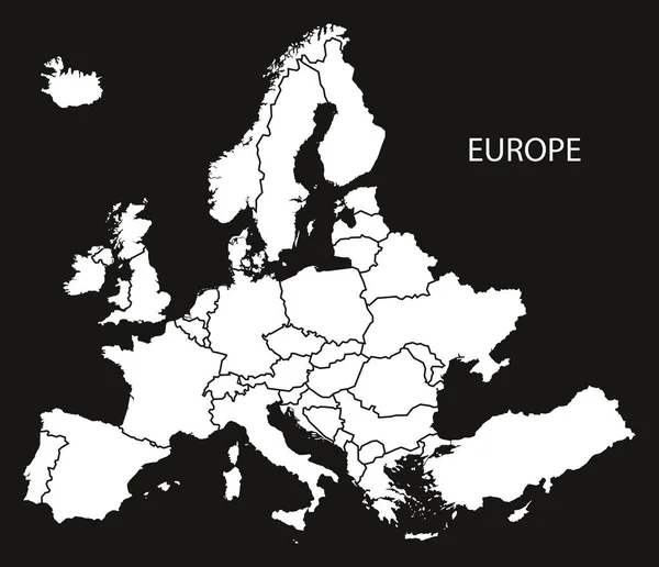 Europa med länder karta svart och vitt — Stock vektor