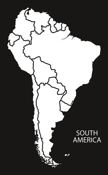 South America with countries Map black and white — Stock Vector