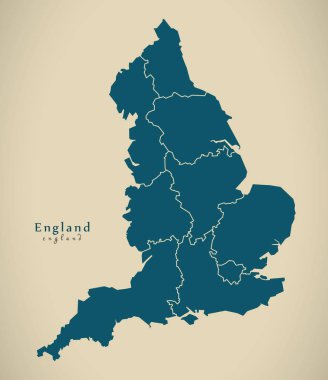 Modern harita - ilçeler İngiltere ile İngiltere'nin