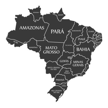 Brazil Map with states and labelled black clipart
