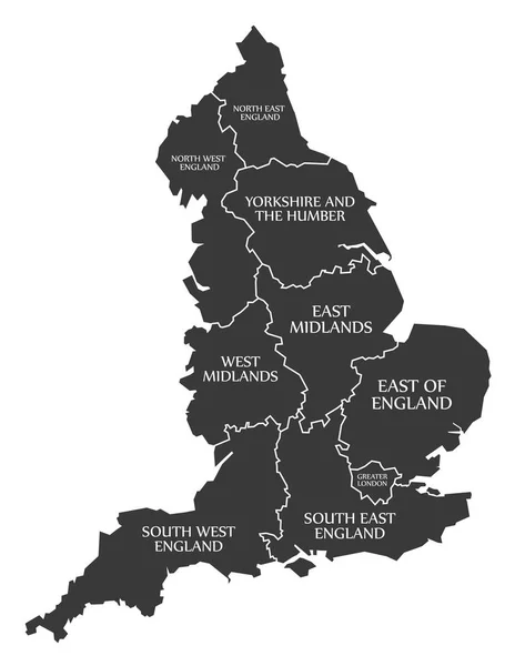 Inglaterra Mapa rotulado de preto —  Vetores de Stock