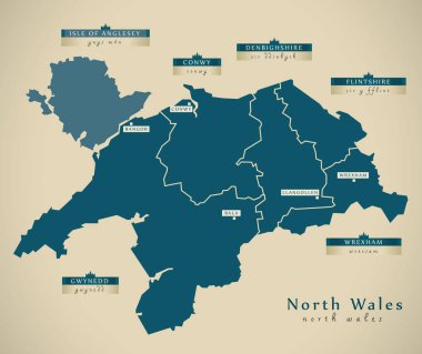 Modern harita - North Wales İngiltere