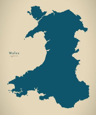 Modern harita - Galler İngiltere'de ülke siluet