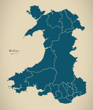 Modern harita - bölgeleriyle İngiltere Galler