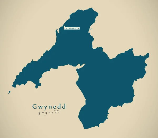 现代地图-圭内斯威尔士英国 — 图库照片