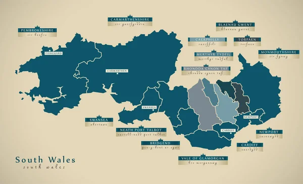 Moderní mapa - jižní Wales uk — Stock fotografie